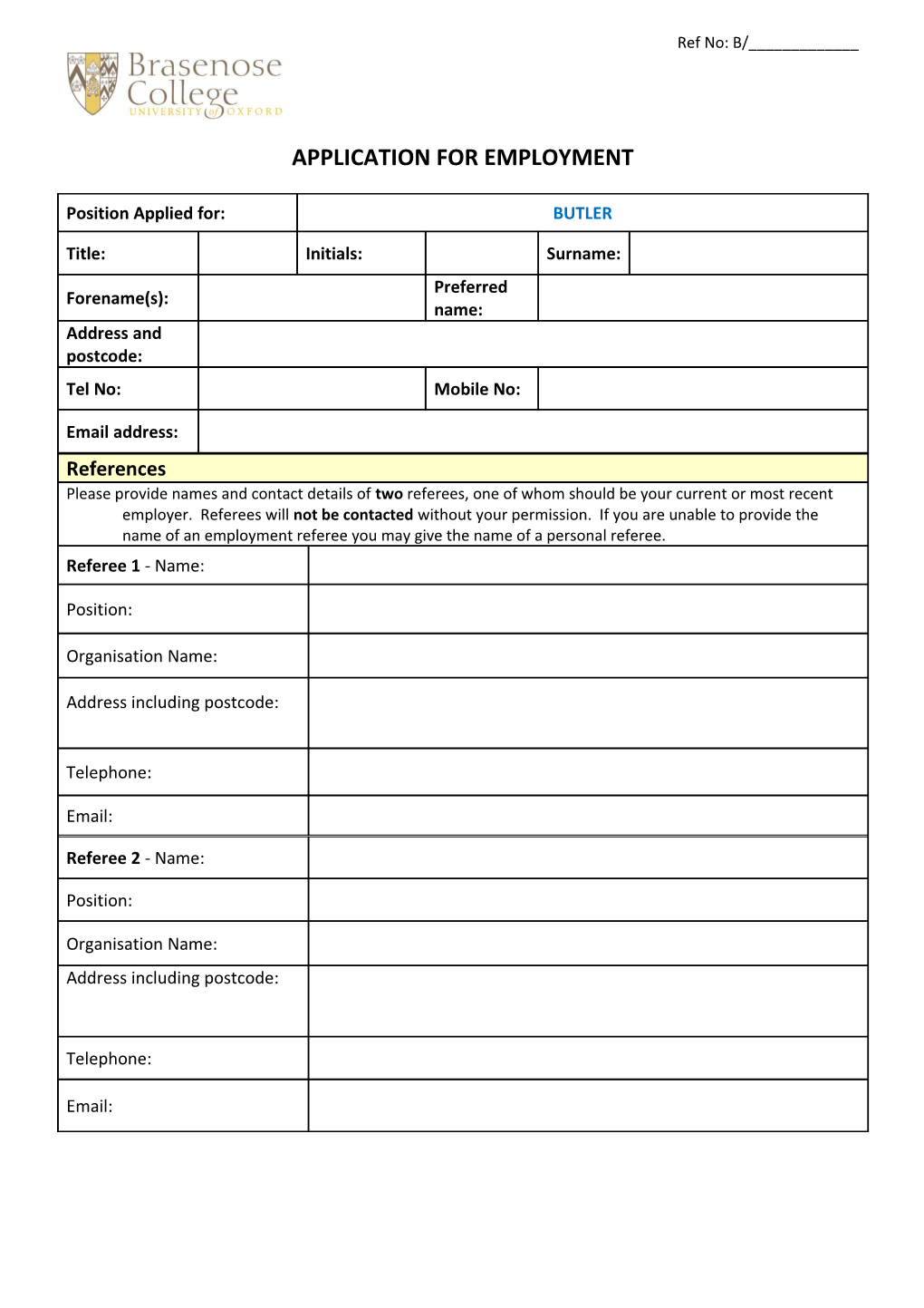 Application for Employment s99