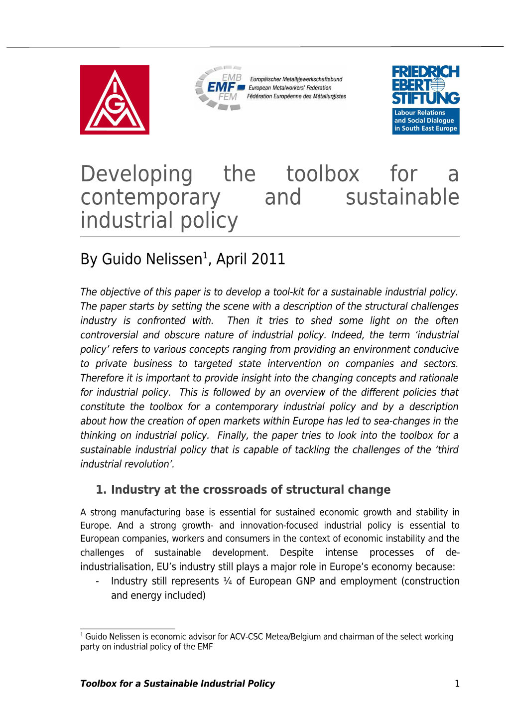 Developing the Toolbox for a Contemporary and Sustainable Industrial Policy