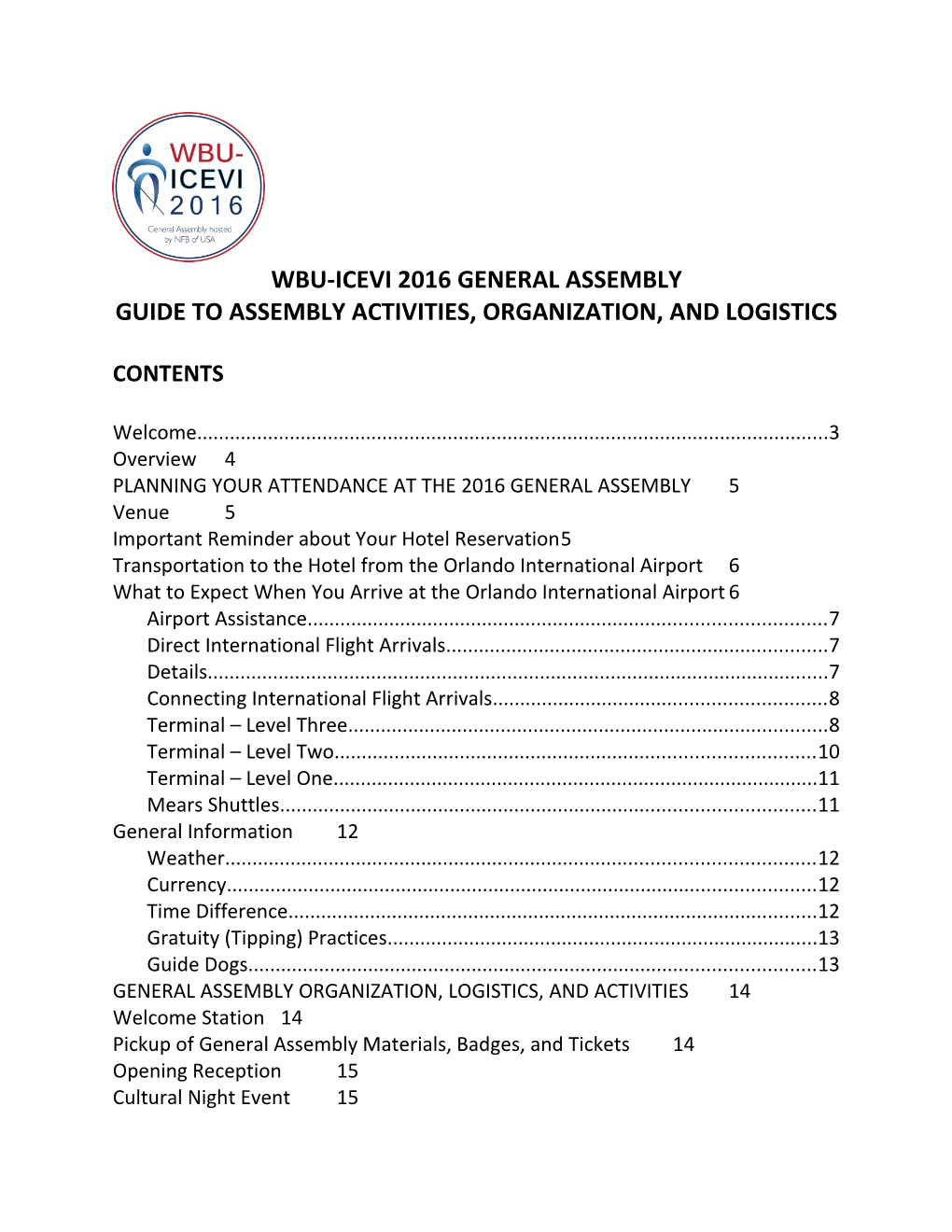 WBU/ICEVI GA 2016 Logistics Book