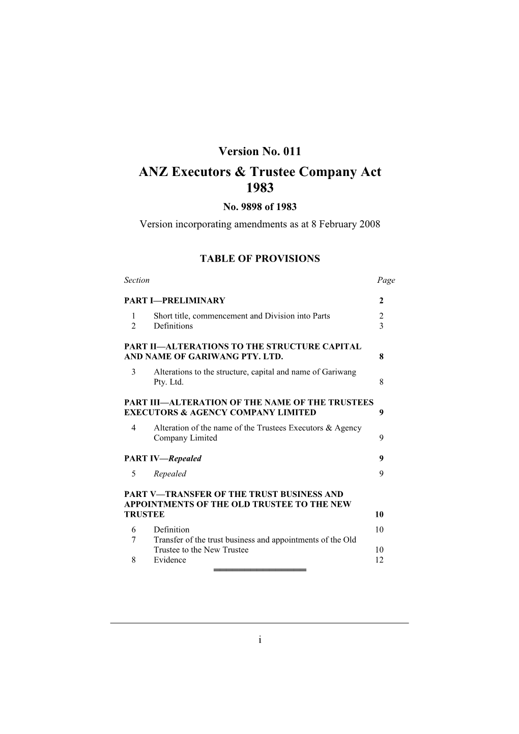 ANZ Executors & Trustee Company Act 1983