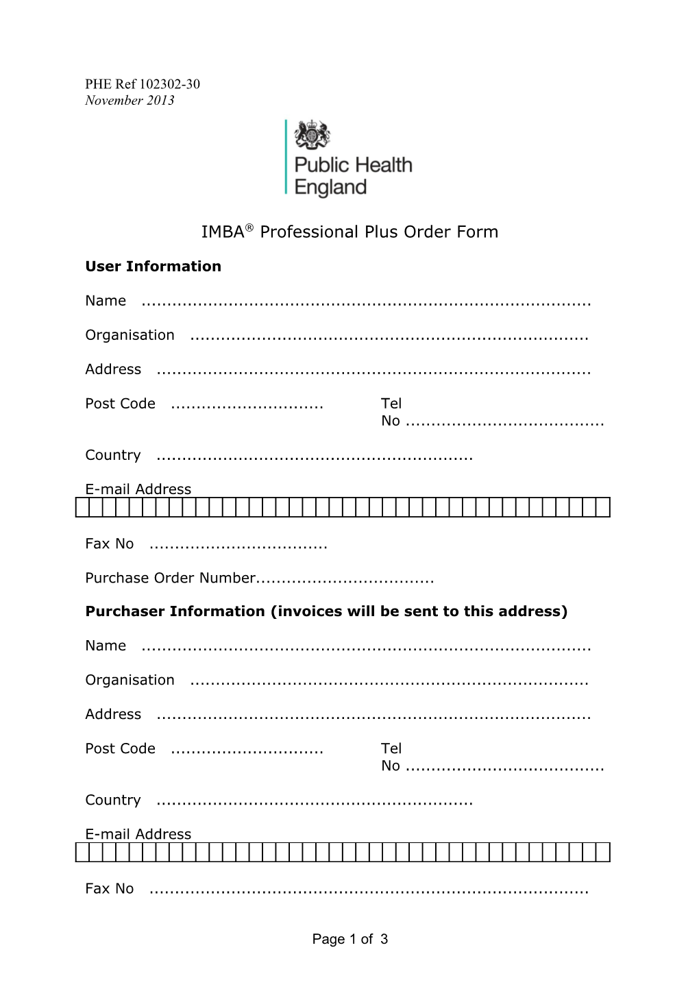 IMBA Professional Plus Order Form