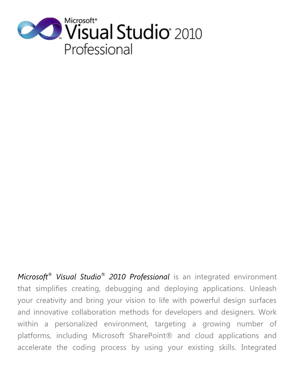 Microsoft Visual Studio 2010 Professional Data Sheet