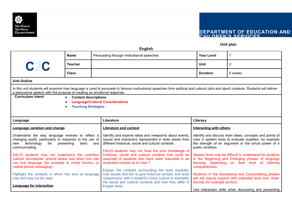 Unit Plan English