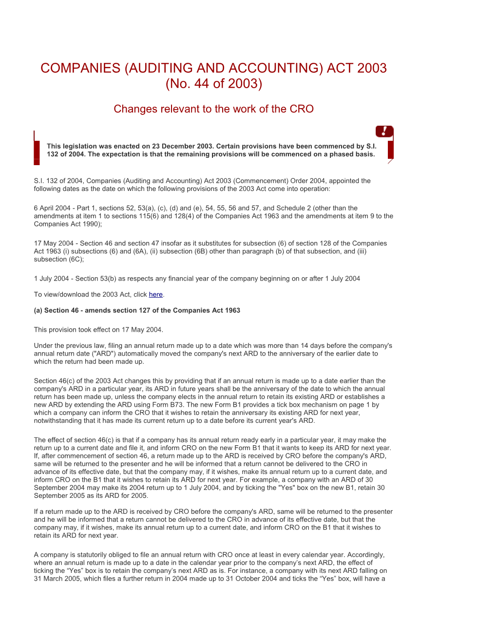 COMPANIES (AUDITING and ACCOUNTING) ACT 2003 (No