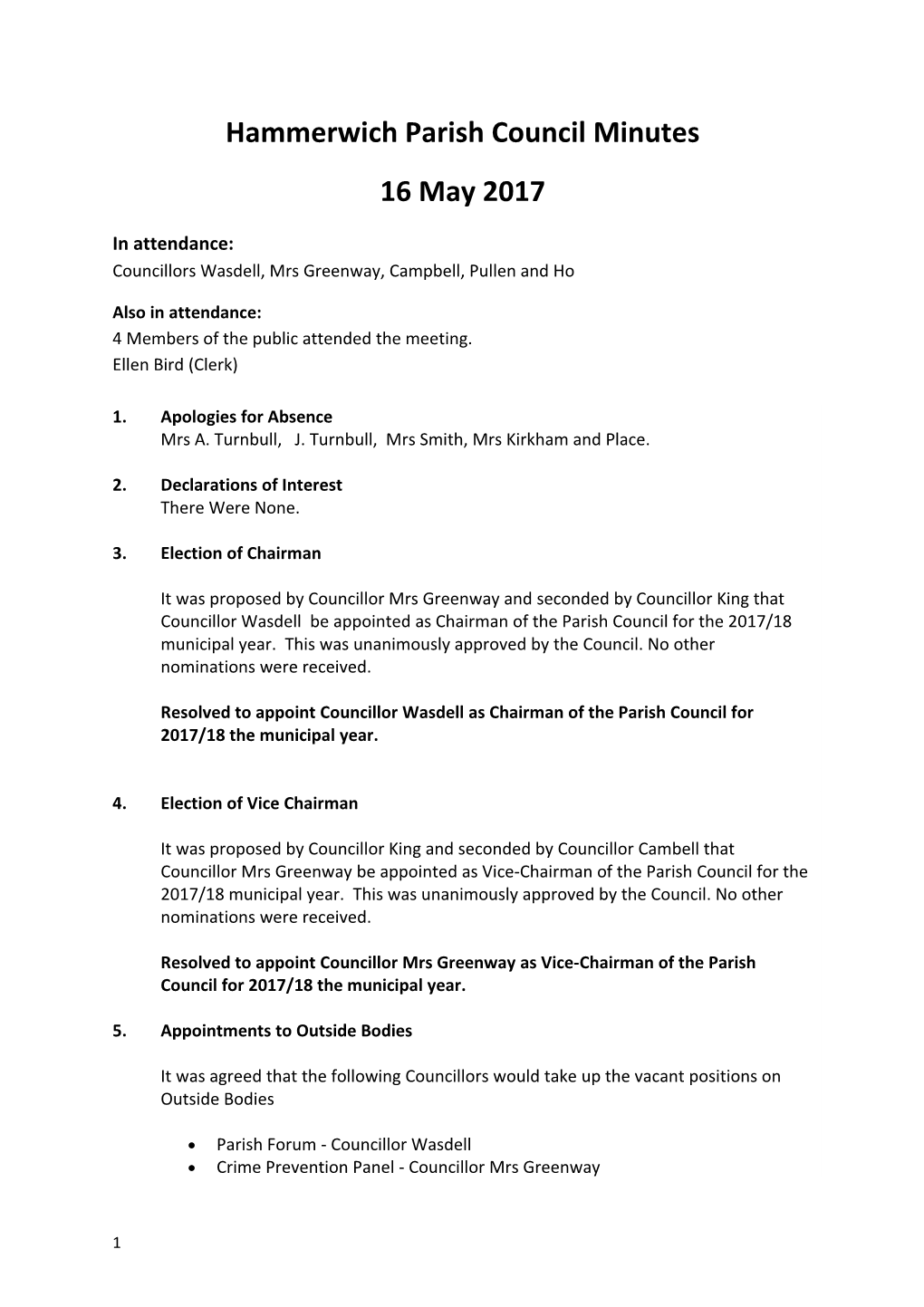 Hammerwich Parish Council Minutes