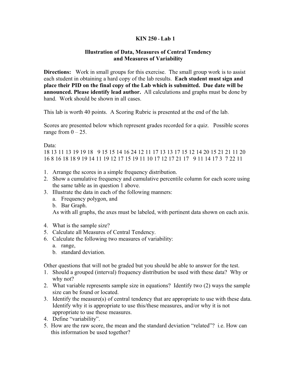 Illustration of Data, Measures of Central Tendency