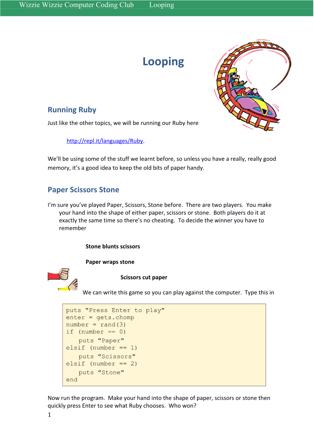 Wizzie Wizzie Computer Coding Club Looping