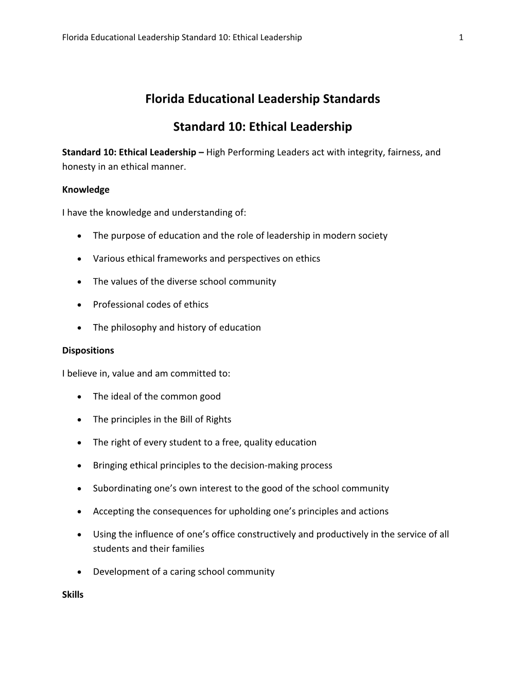 Florida Educational Leadership Standards