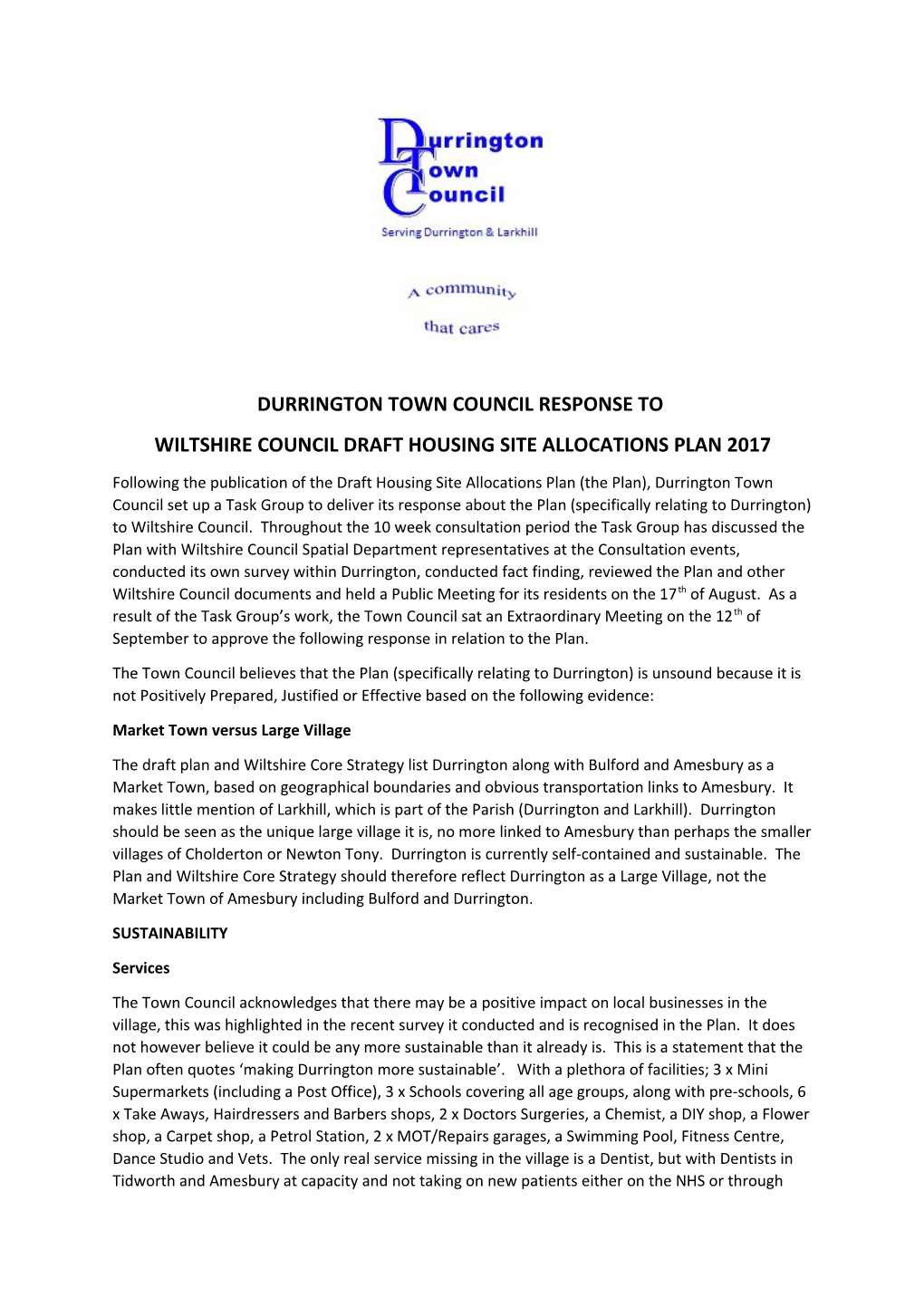 Wiltshire Council Draft Housing Site Allocations Plan 2017