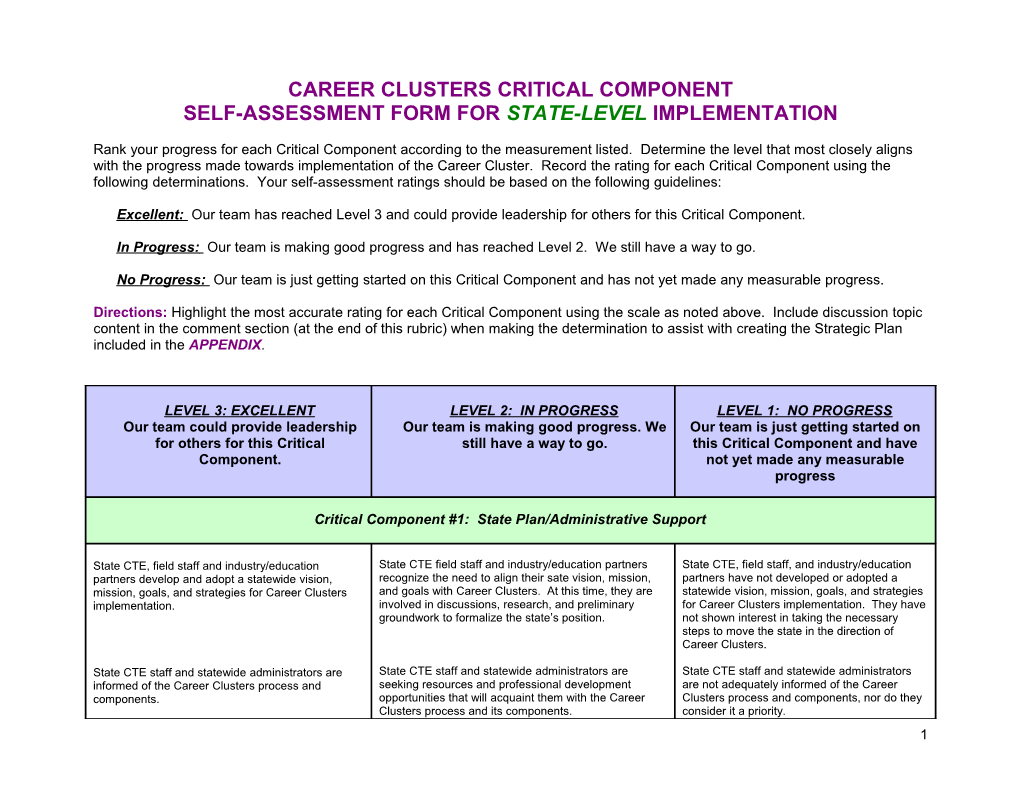 Career Clusters Critical Component