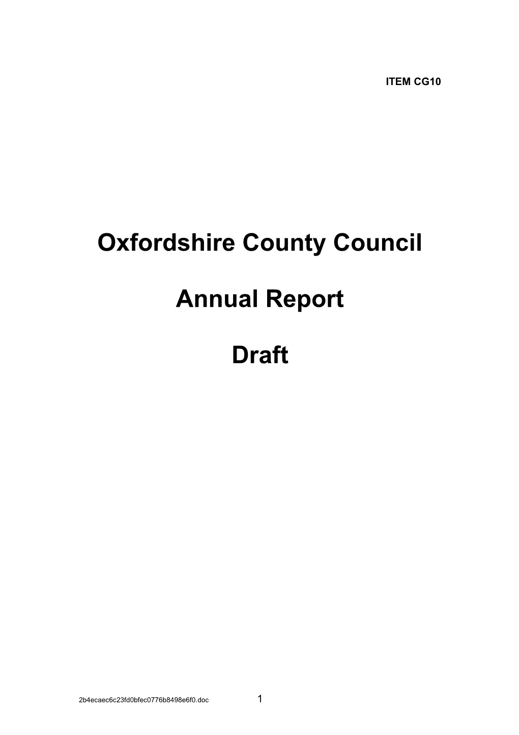 Annual Report Draft Outline