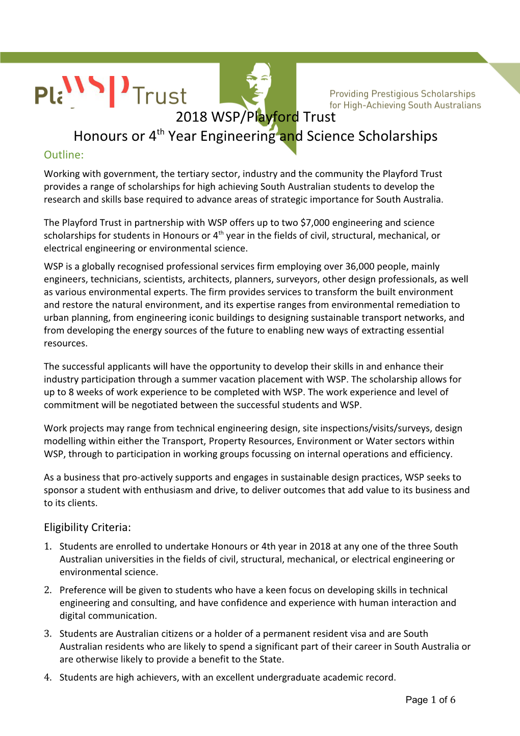 Honours Or 4Th Year Engineeringand Science Scholarships