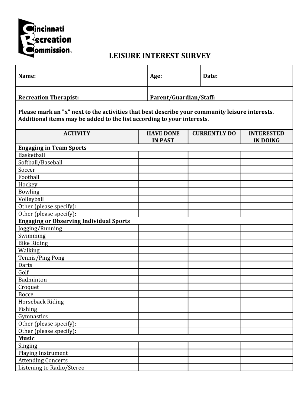 Leisure Interest Survey