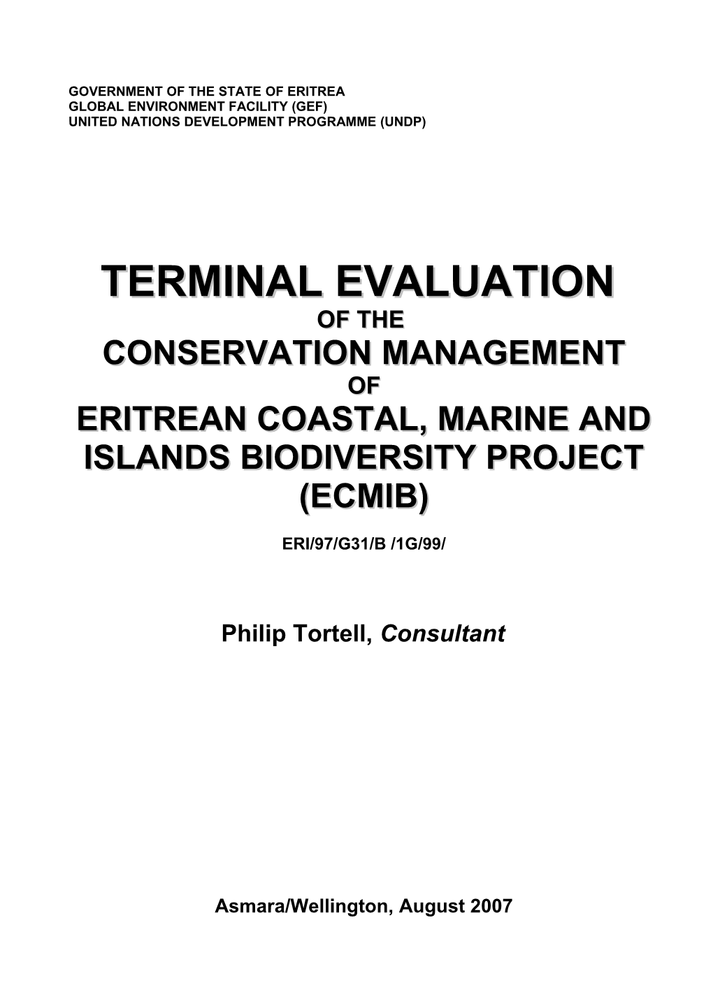 Eritrean Coastal, Marine and Islands Biodiversity Project (ECMIB) : TERMINAL EVALUATION