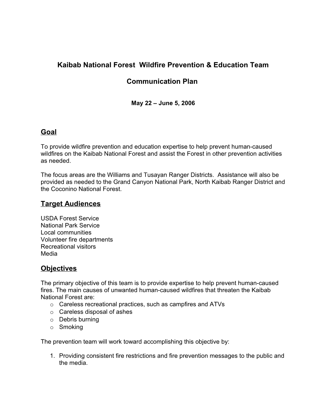 Kaibab National Forest Wildfire Prevention & Education Team