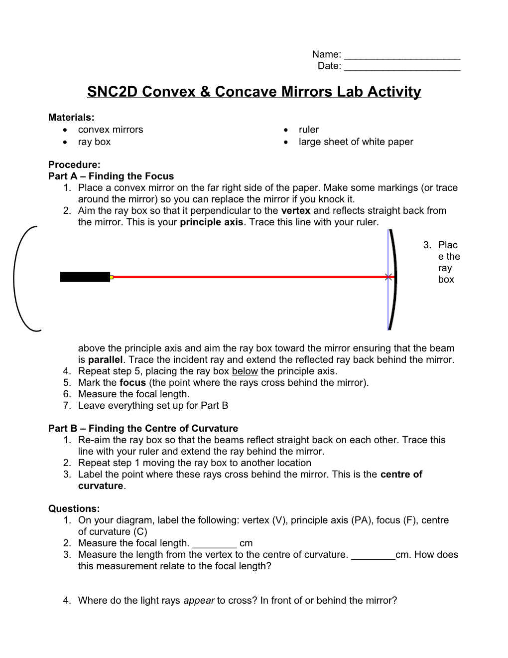 SNC2D Convex & Concave Mirrors Lab Activity