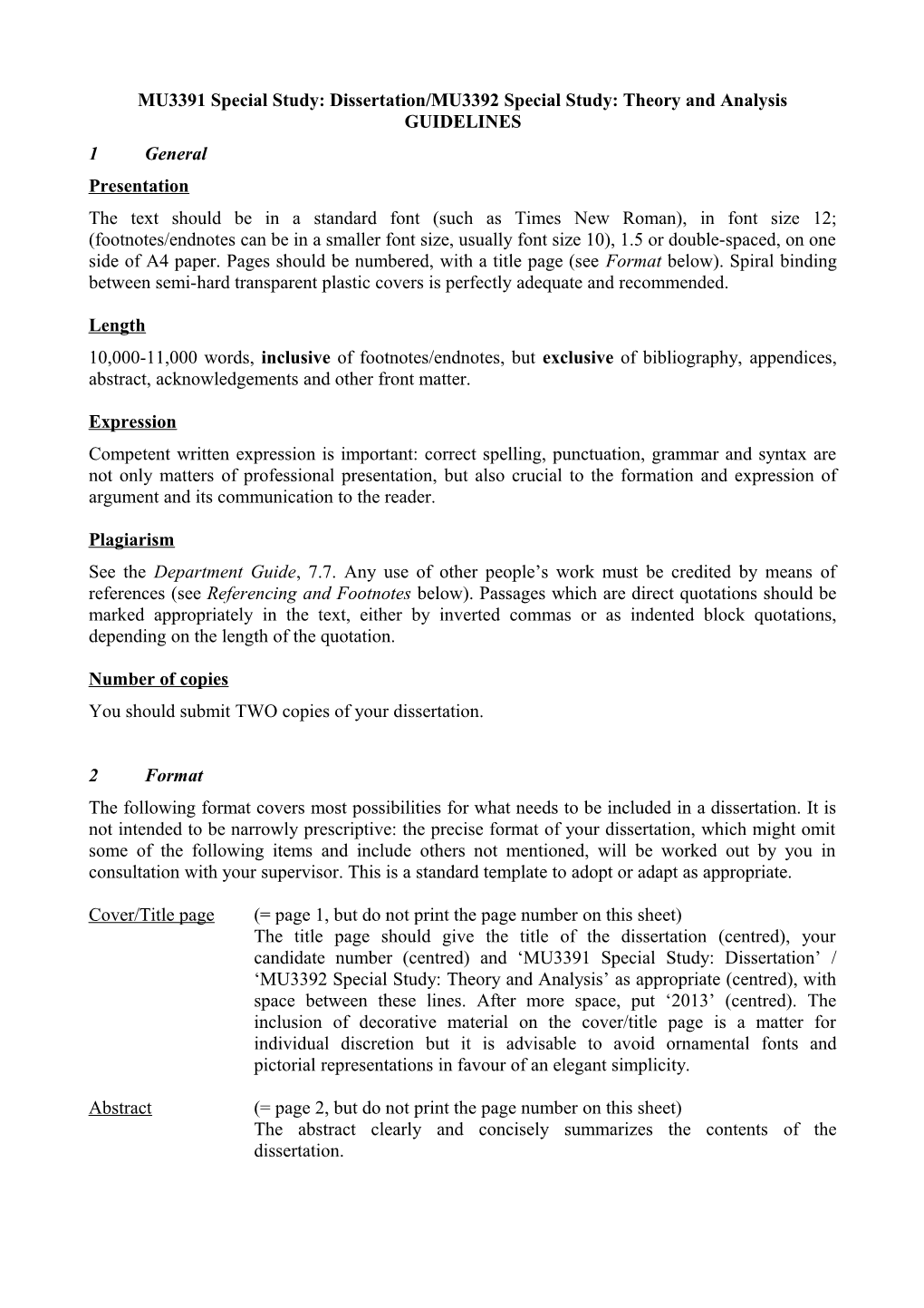 Format and Presentation Guidelines MU3391 and 3392