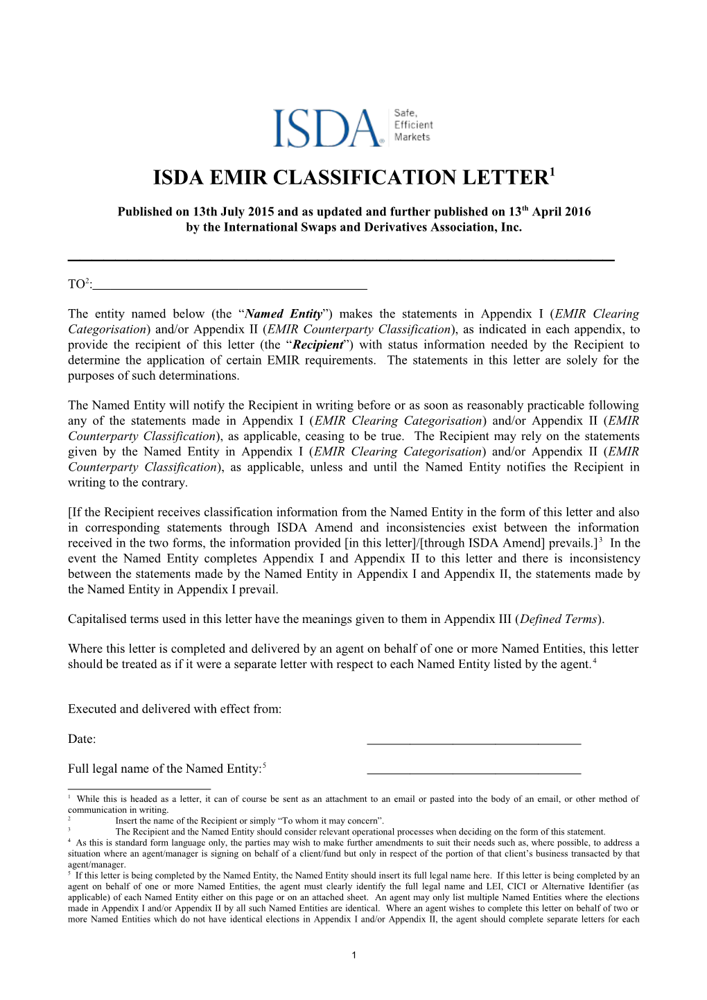 Isda Emir Classification Letter 1