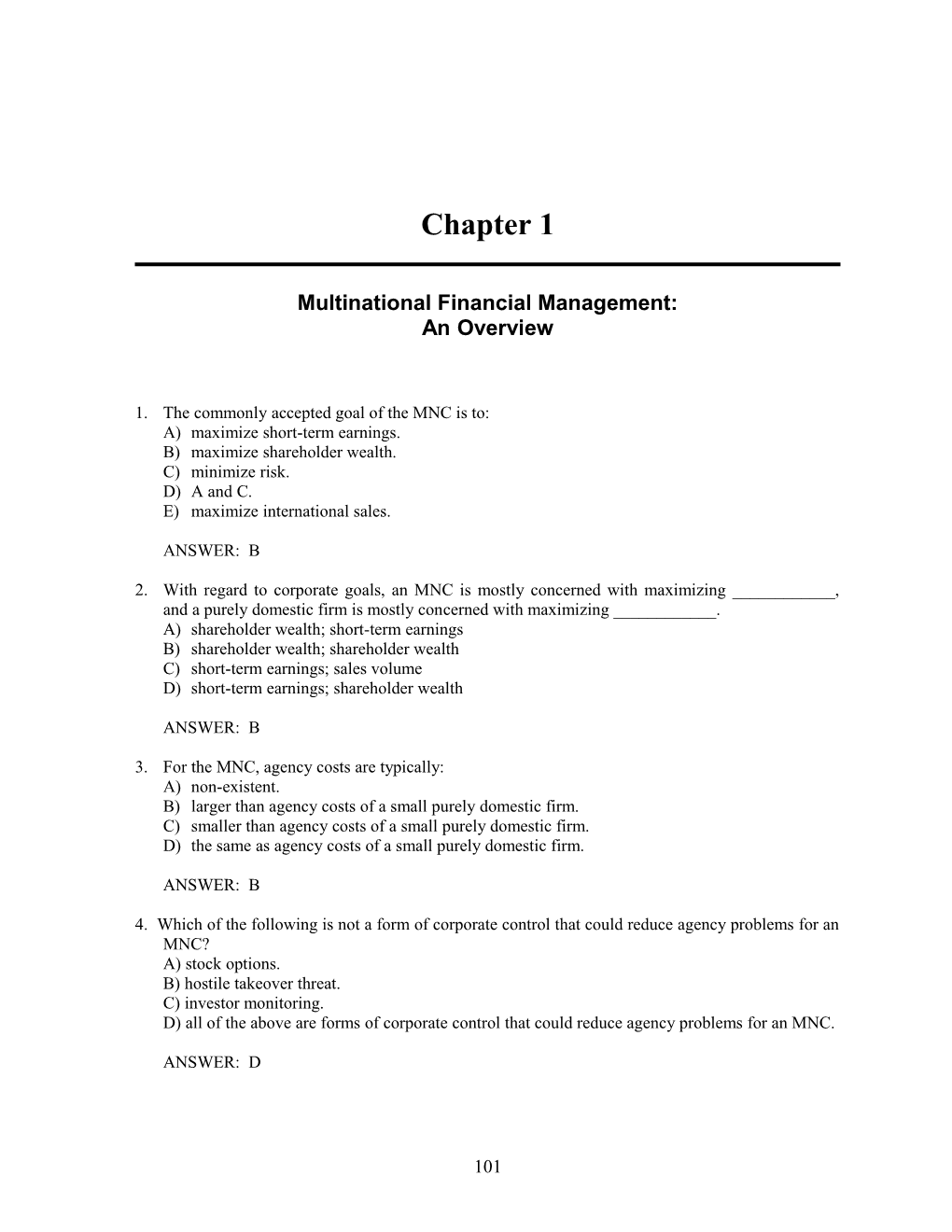 Chapter 1: Multinational Financial Management: an Overview 1