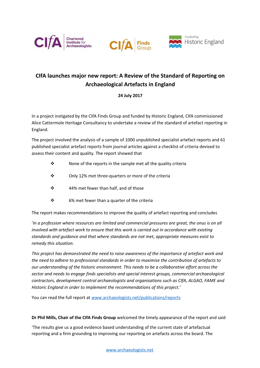 Cifa Launches Major New Report: a Review of the Standard of Reporting on Archaeological