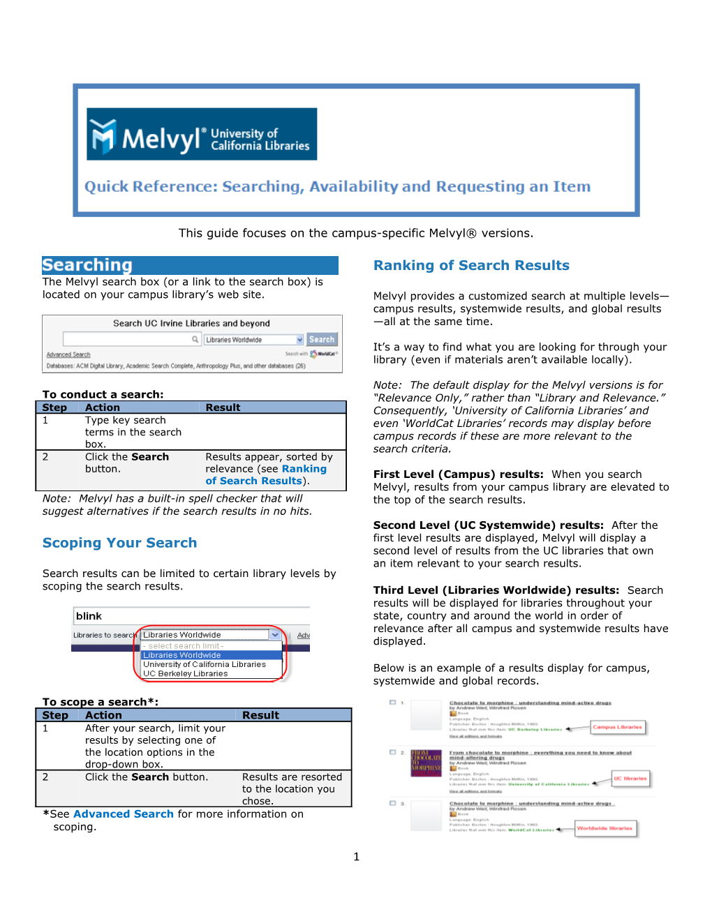This Guide Focuses on the Campus-Specific Melvyl Versions