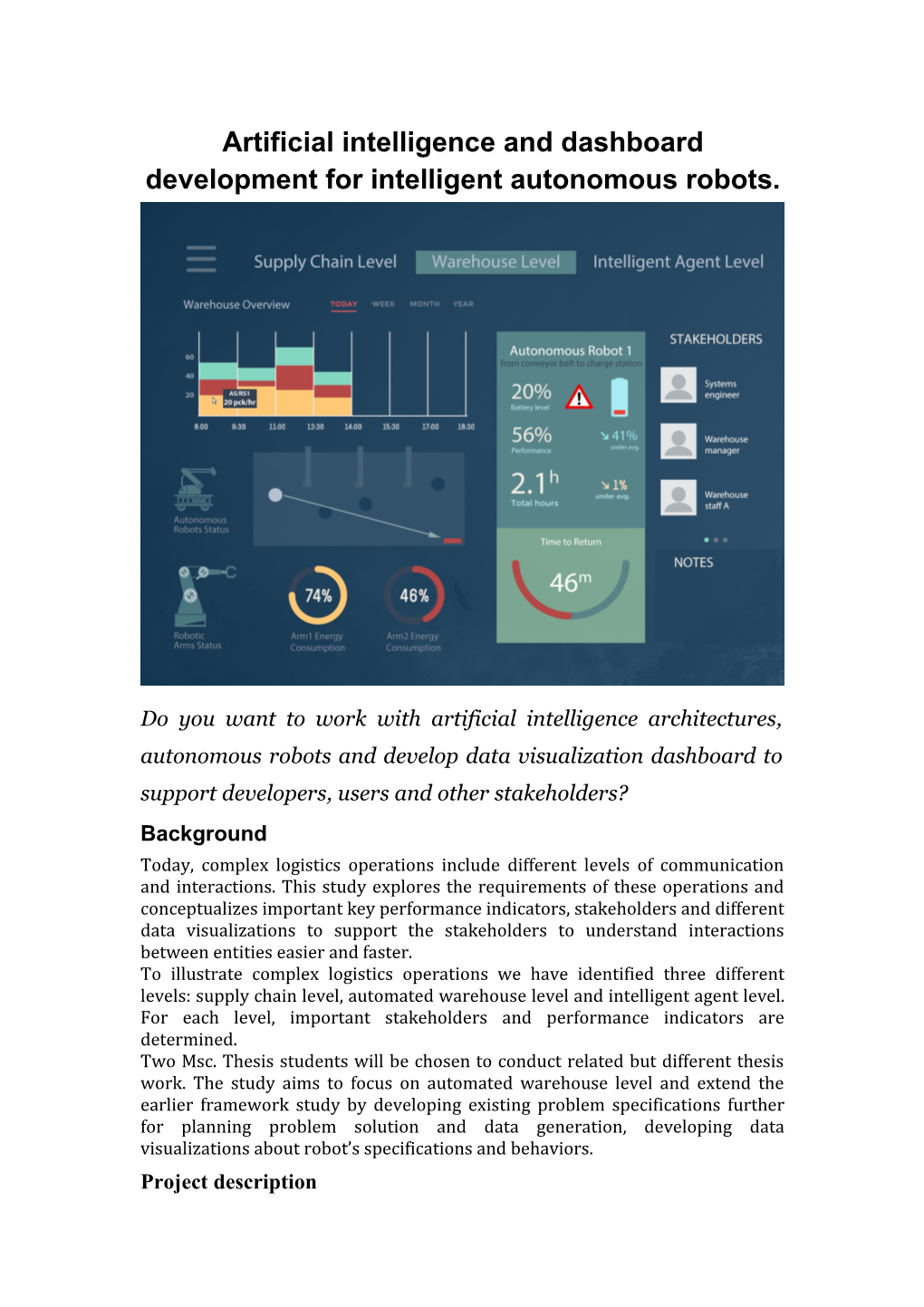 Artificial Intelligence and Dashboard Development for Intelligent Autonomous Robots