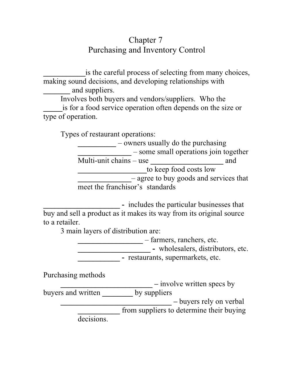 Purchasing and Inventory Control