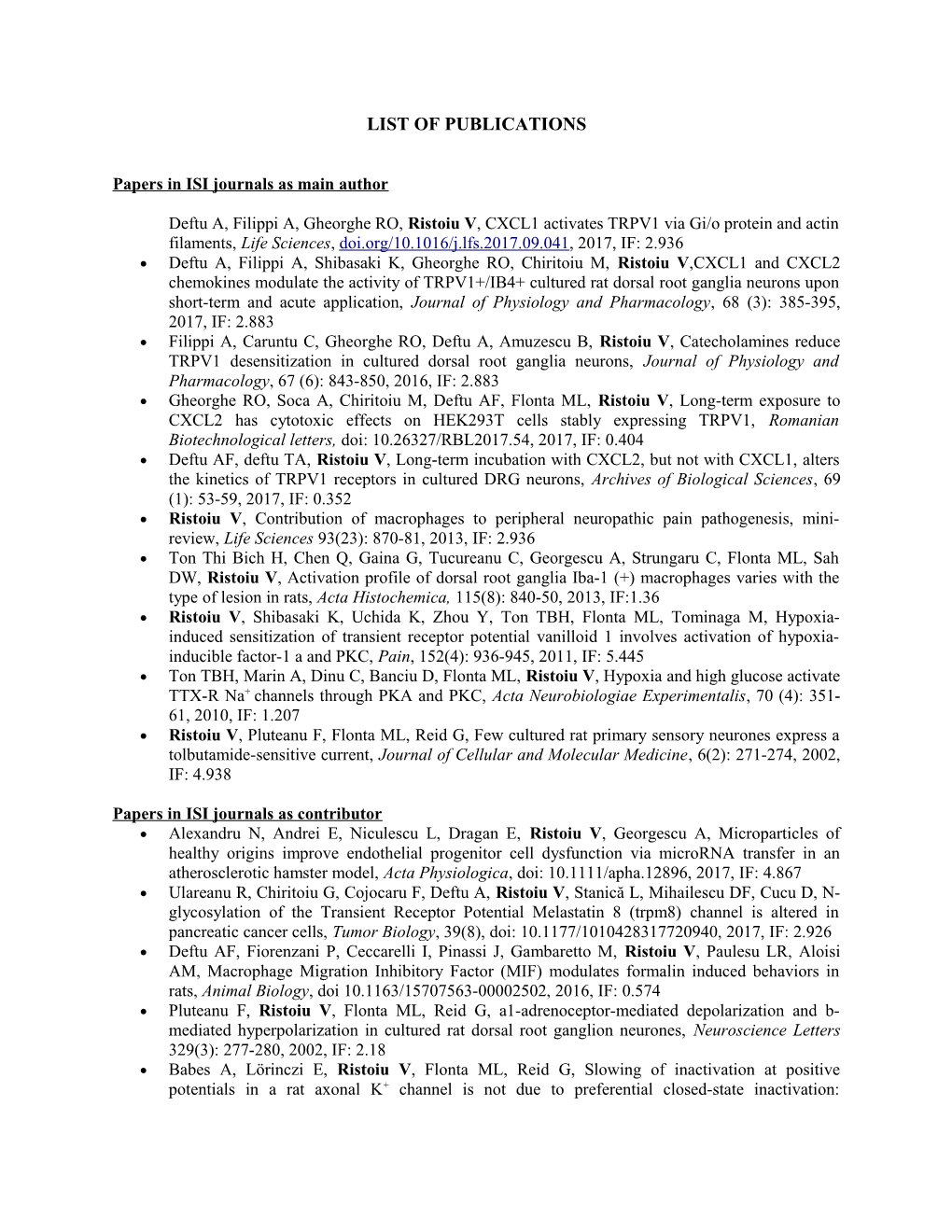 Papers in ISI Journals As Main Author