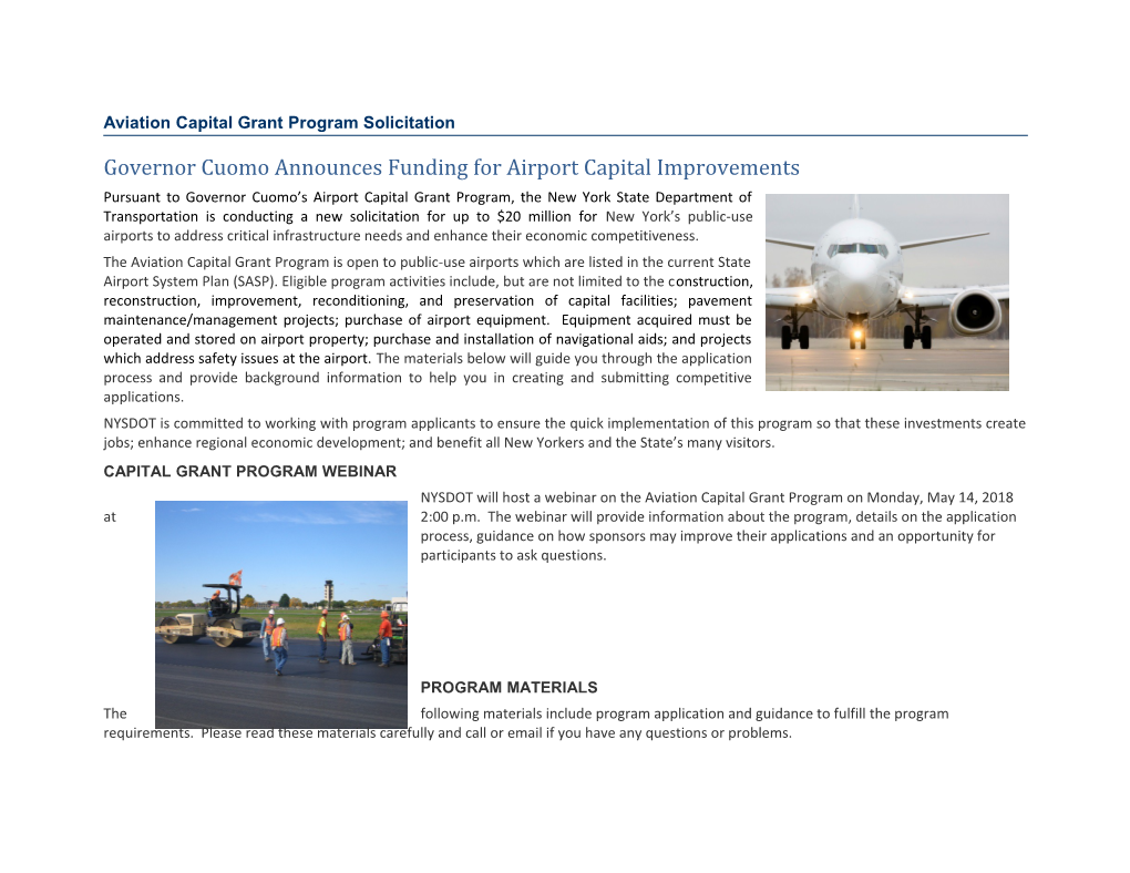 Aviation Capital Grantprogram Solicitation