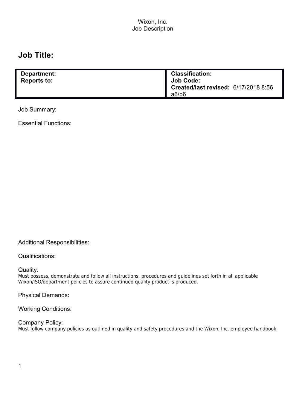 Job Title: Quality Technologist Tier Four