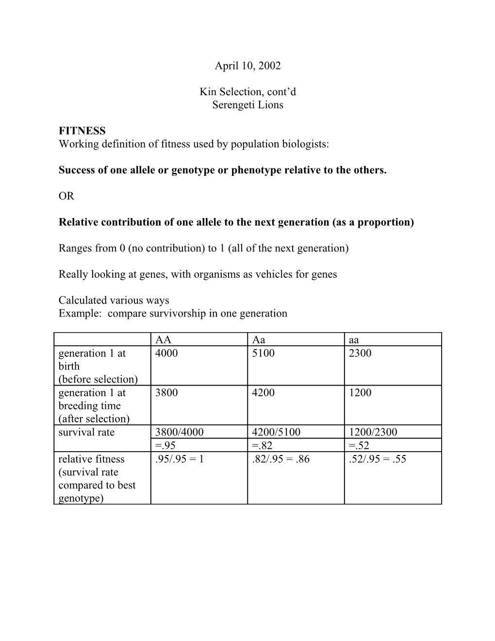 Success of One Allele Or Genotype Or Phenotype Relative to the Others