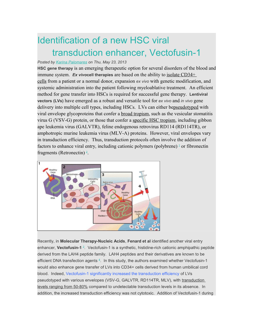 Identification of a New HSC Viral Transduction Enhancer, Vectofusin-1