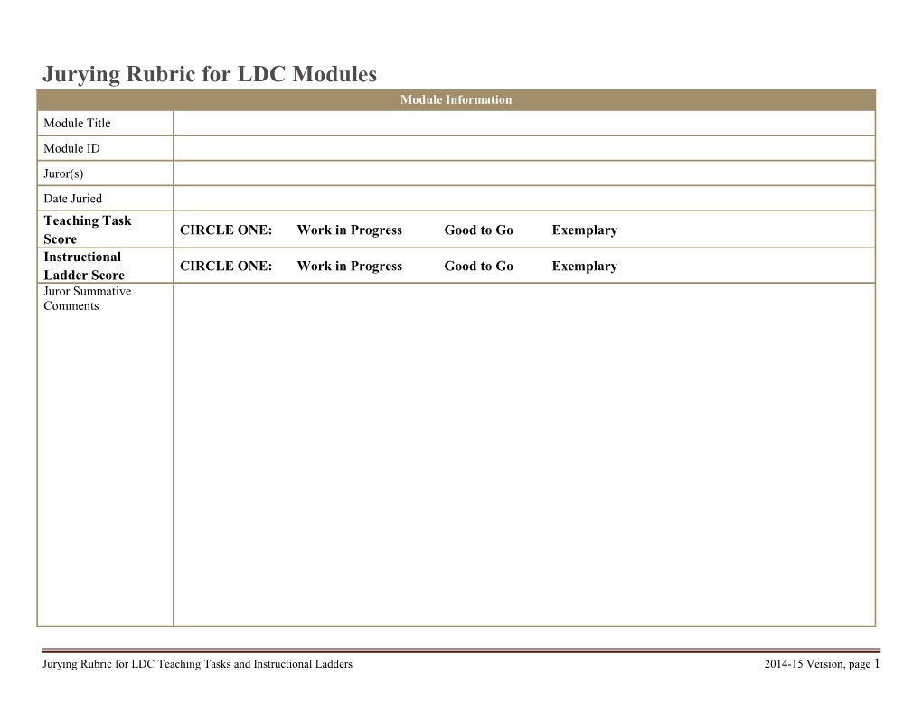 Jurying Rubric for LDC Teaching Tasks and Instructional Ladders 2014-15 Version, Page 3