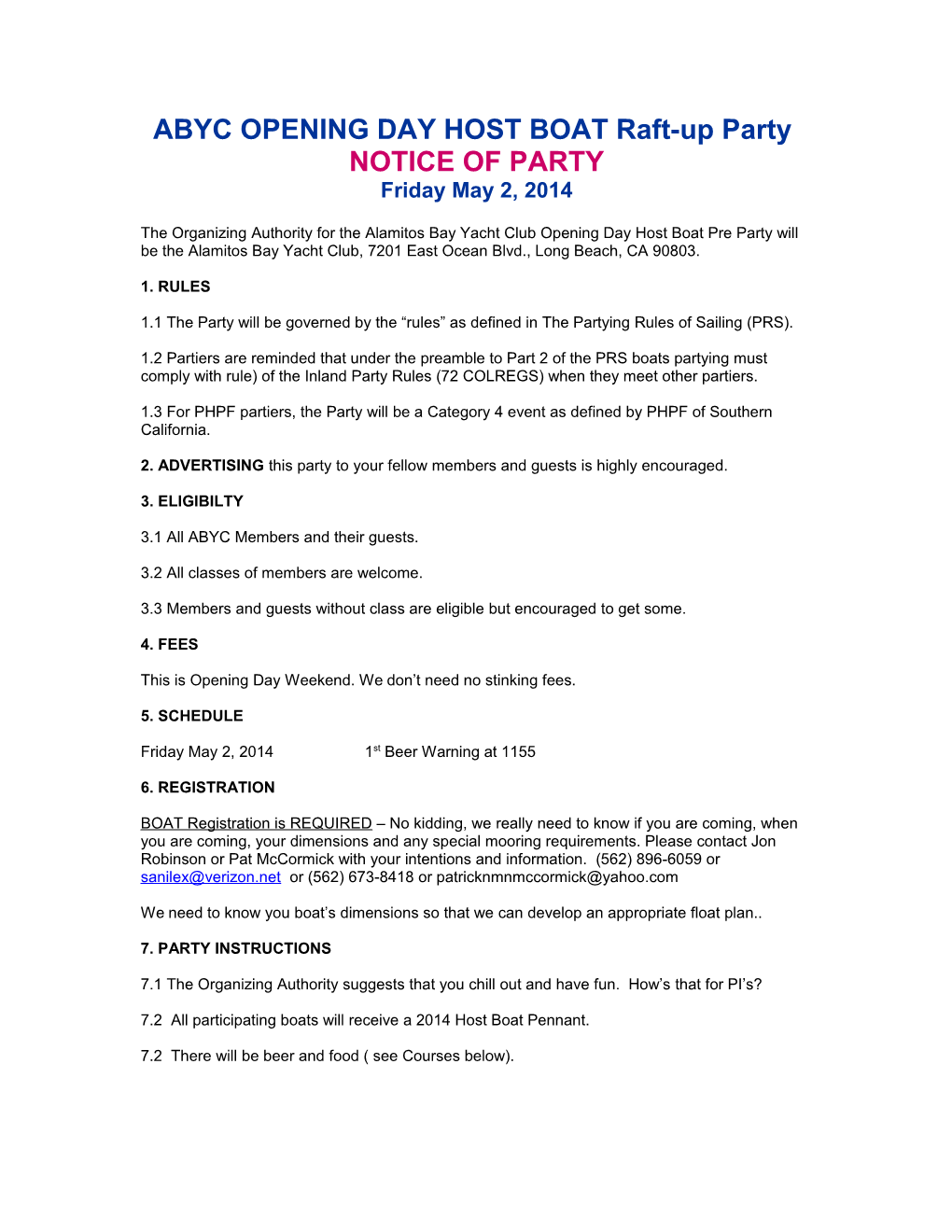 Notice of Party