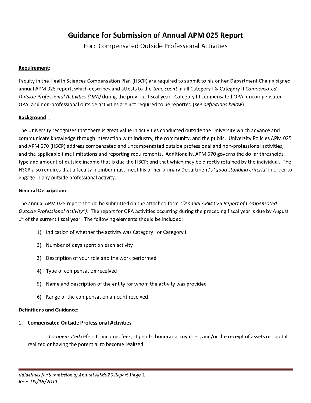Guidance for Submission of Annual APM 025 Report