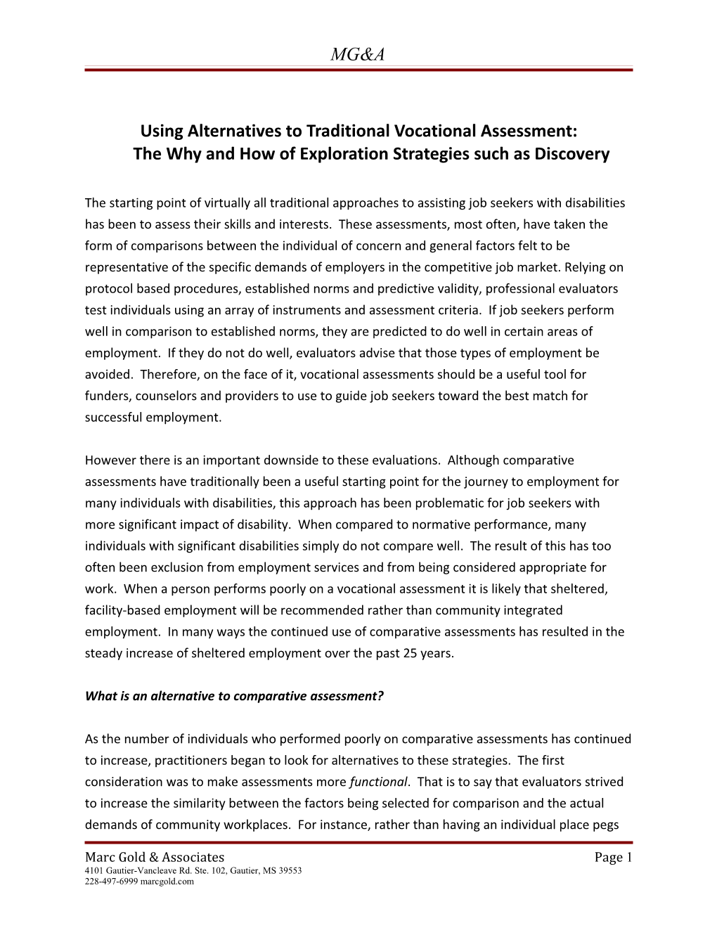 Using Alternatives to Traditional Vocational Assessment