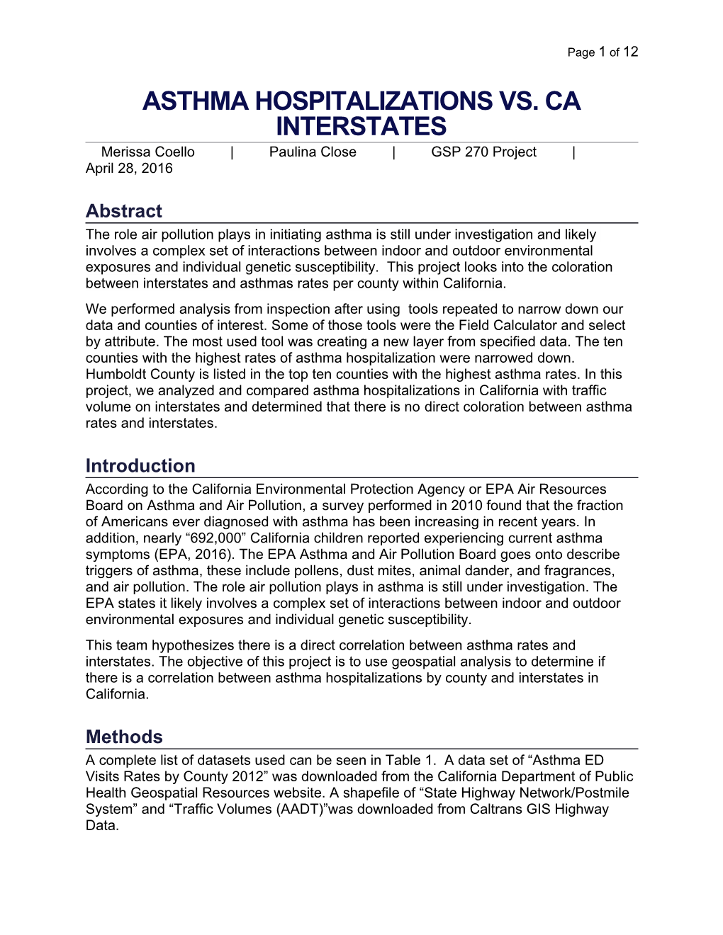 Asthma Hospitalizations Vs. CA Interstates