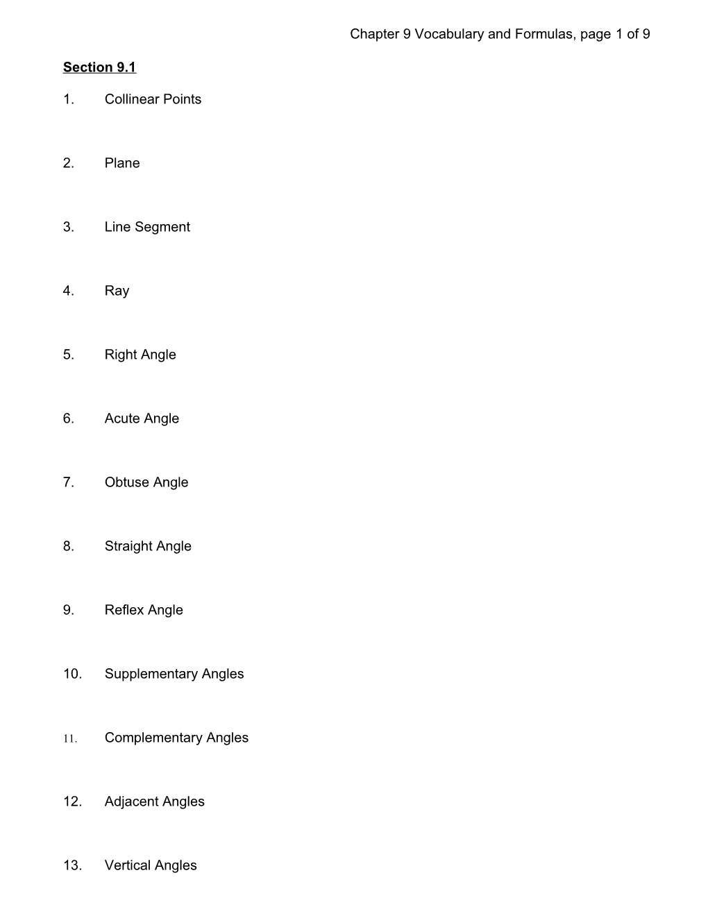 Mathematics 213 Vocabulary, Section 9