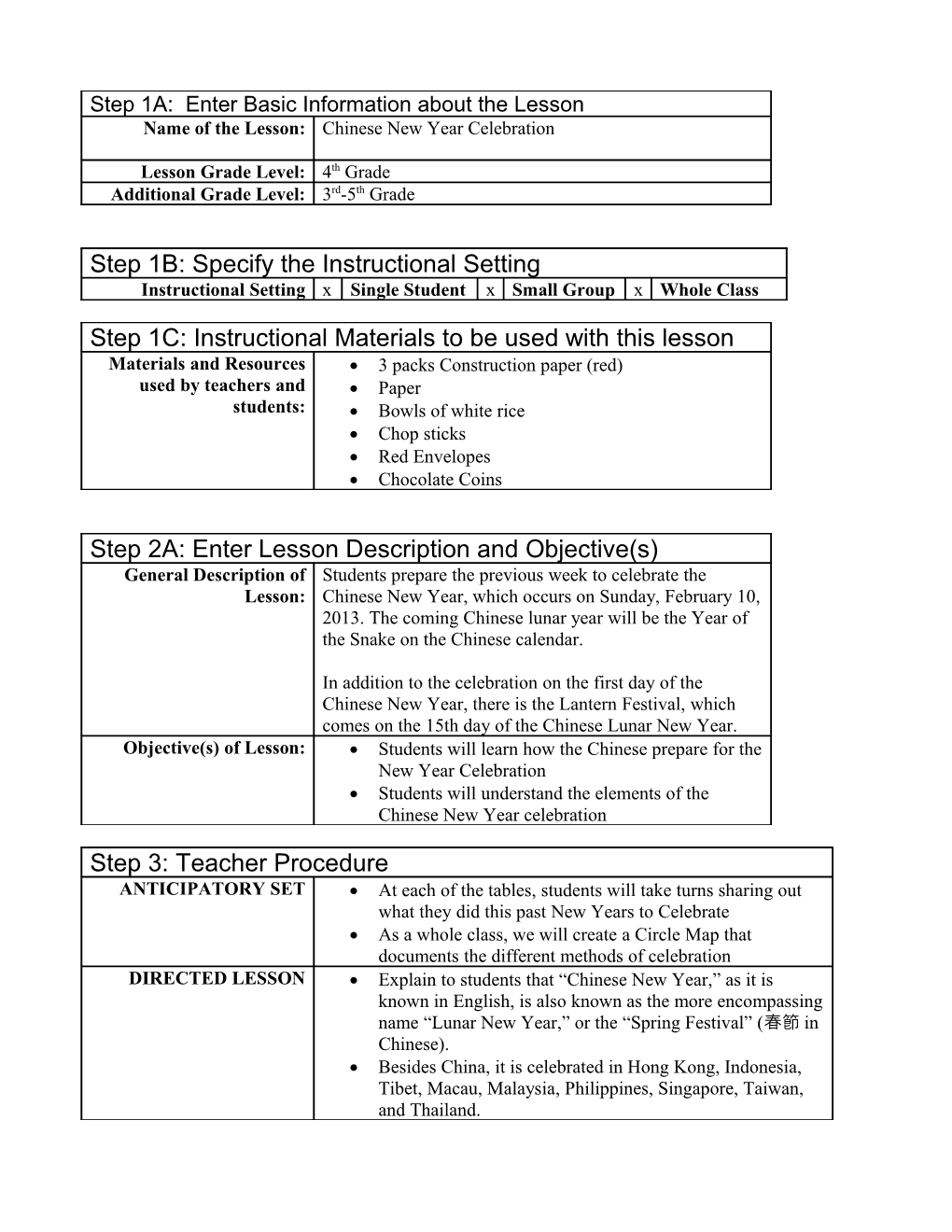 Step 1A: Enter Basic Information About the Lesson