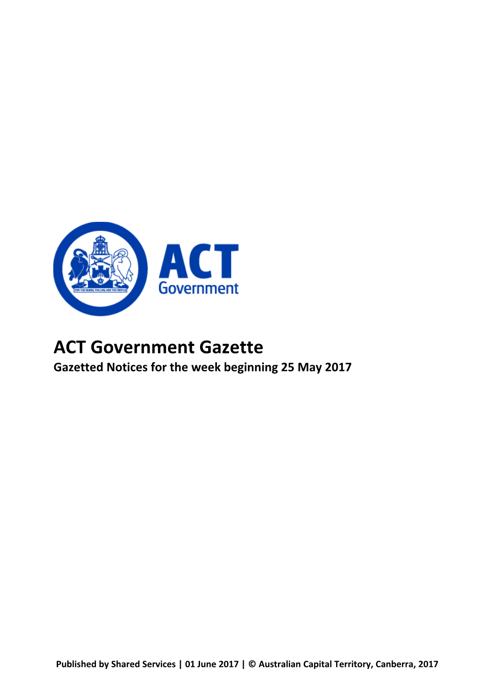 ACT Government Gazette 1 Jun 2017