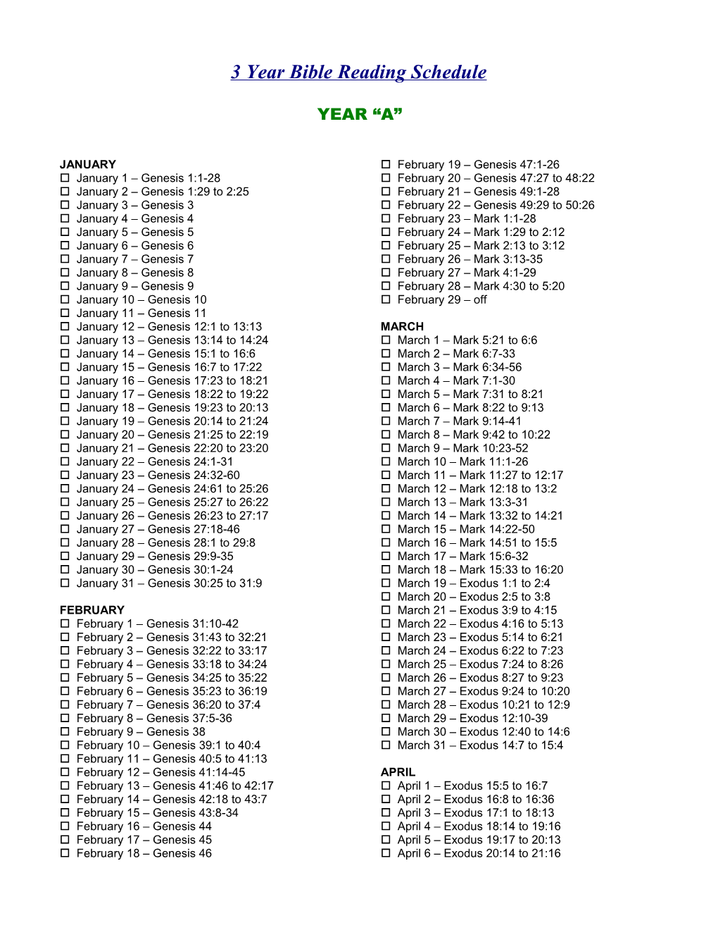 3 Year Bible Reading Schedule