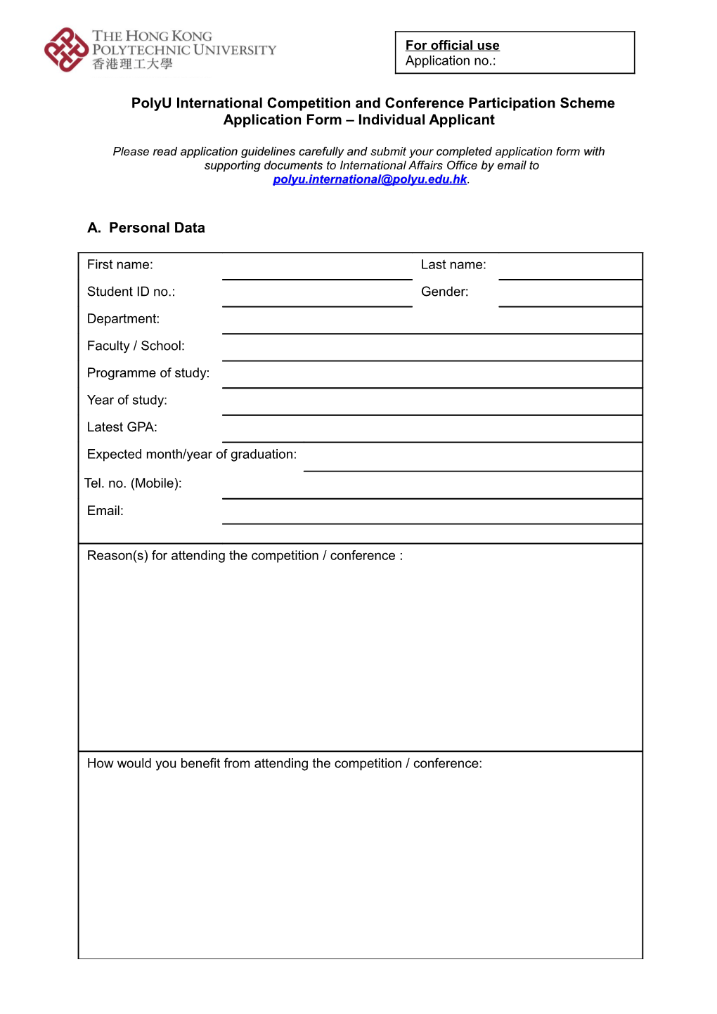 General Application Form for Awards Administered by The