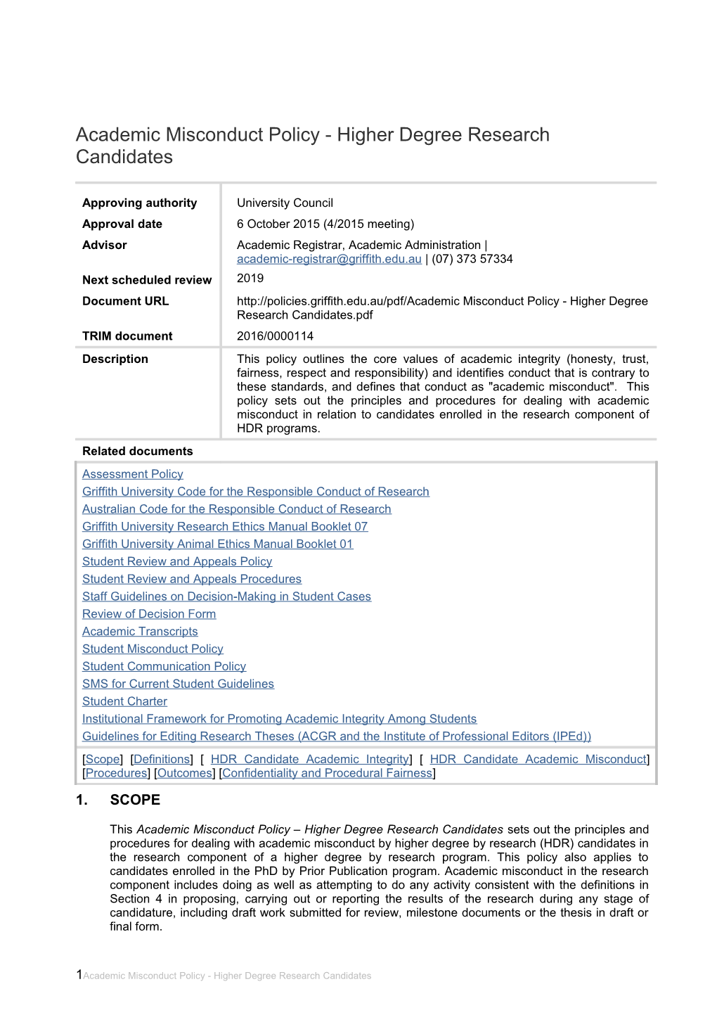 Academic Misconduct Policy - Higher Degree Research Candidates