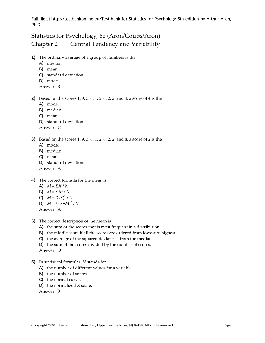 Statistics for Psychology, 6E (Aron/Coups/Aron)