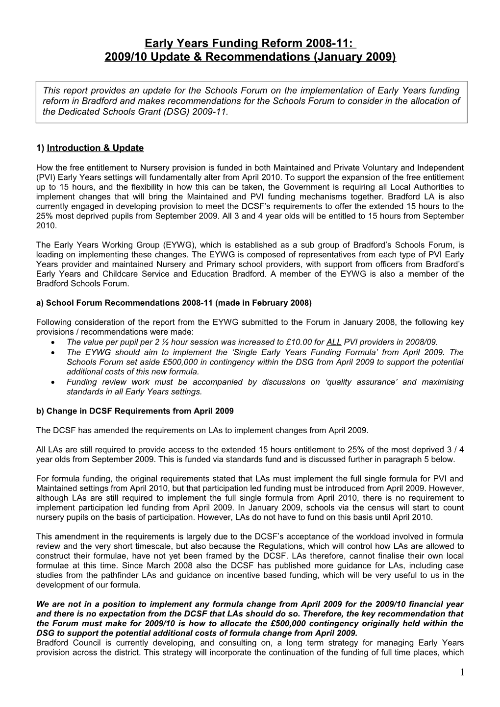 Early Years Funding Reform 2008-11