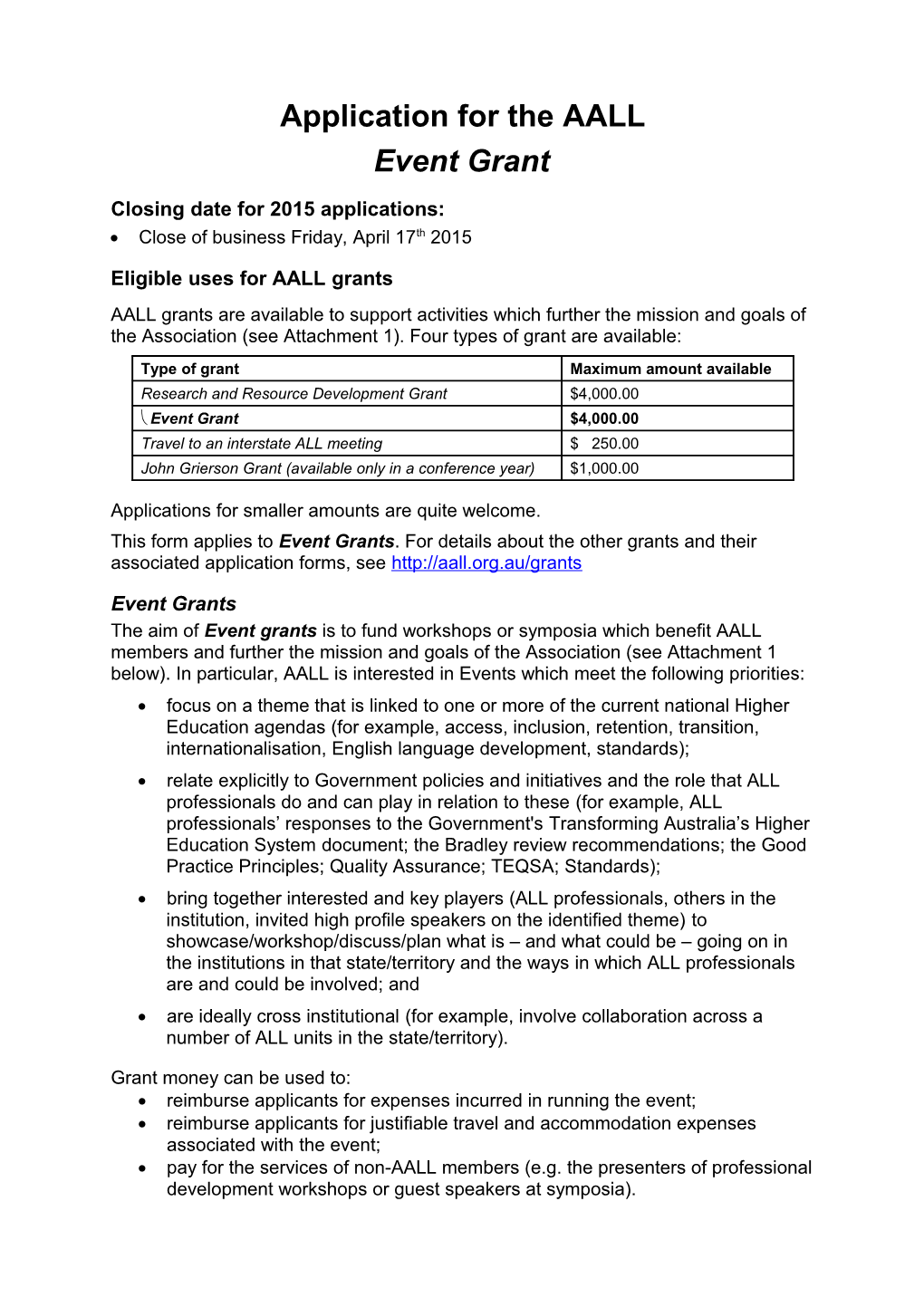 AALL Event Application Form