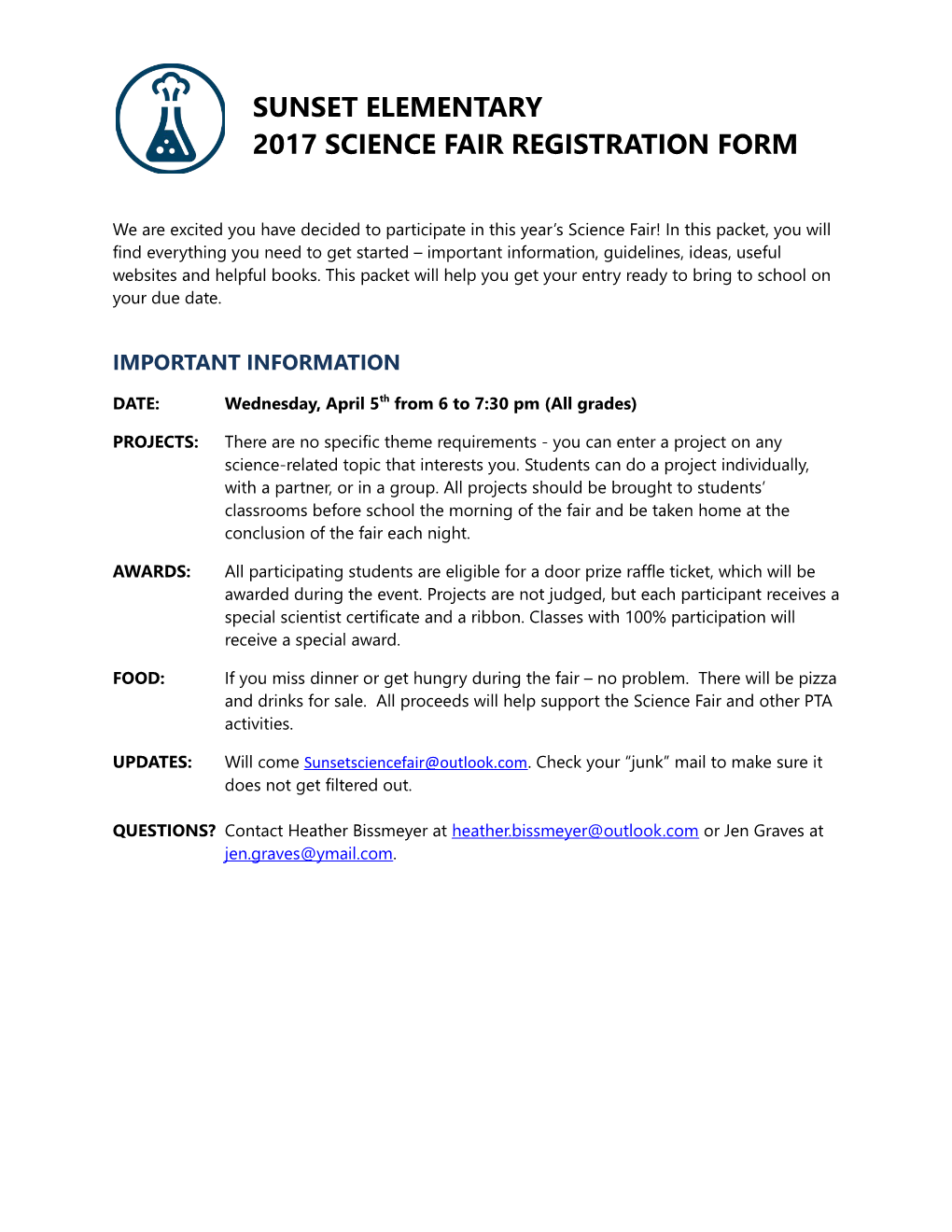 2017 Science Fair Registration Form