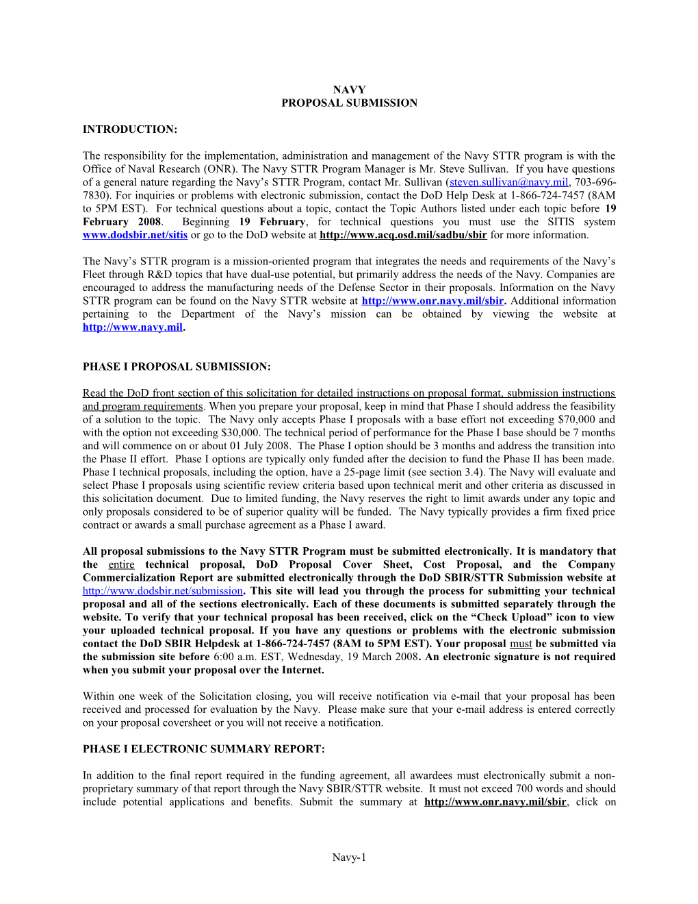 Navy SBIR 08 Topic Index