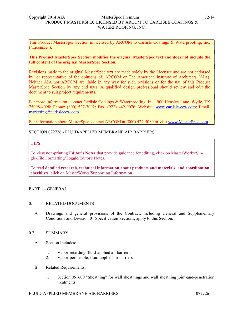 Section 072726 - Fluid-Applied Membrane Air Barriers