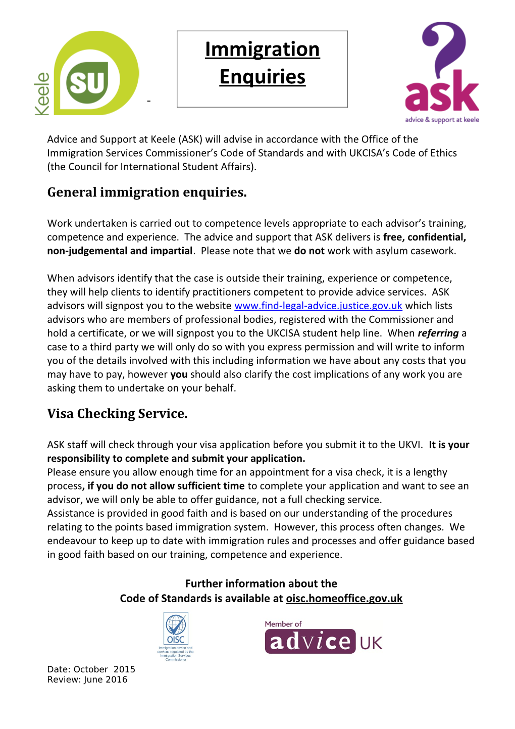 General Immigration Enquiries